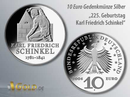3. Münze 2006: 225. Geburtstag Karl Friedrich Schinkel, 10-Euro-Silbergedenkmünze