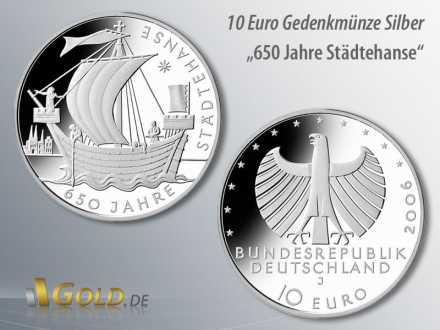 5. Motiv 2006: 650 Jahre Städtehanse, 10 Euro Silbermünze