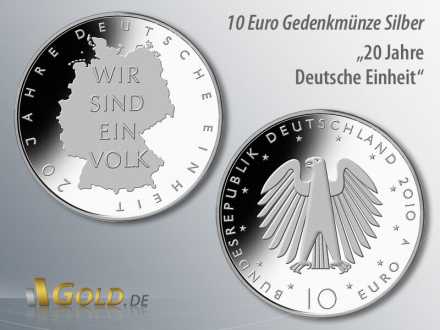 4. Münze 2010: 20 Jahre Deutsche Einheit, 10 Euro Silber-Gedenkmünze
