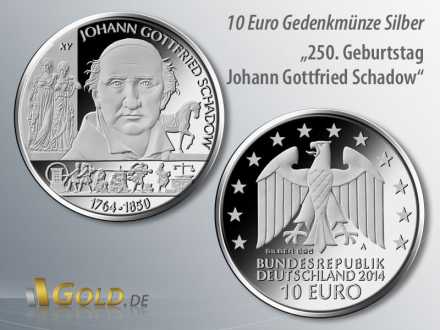 2. Motiv 2014: 250. Geburtstag Johann Gottfried Schadow, Gedenk-Münze 10 Euro Silber