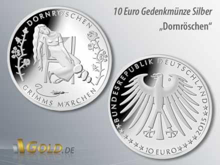 1. Ausgabe 2015: Dornröschen, aus der Serie Grimms Märchen, 10 Euro Gedenkmünze Silber