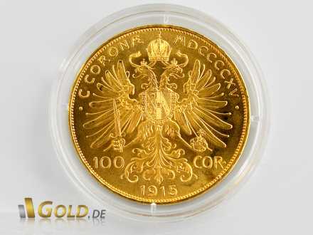 100 Gold-Kronen Österreich - Schriftzug CORONAE MDCCCCXV