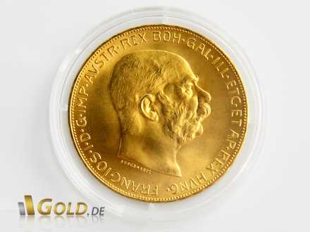 Kaiser Franz Joseph I. auf der österreichischen 100 Kronen Münze aus Gold