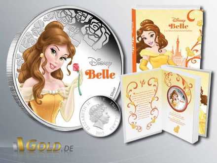 Disney 2016 Belle, Die schöne und das Biest, Silbermünze 1 oz, mit Märchenbuch-Hülle