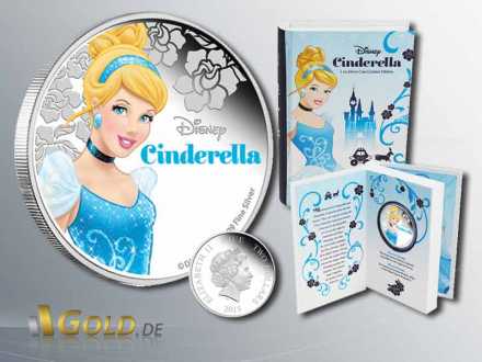 Disney Cinderella, Aschenputtel, Silbermünze 1 oz, mit Märchenbuch-Hülle