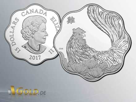 Lunar Kanada 2017 Rooster Hahn Lotusform Silbermünze