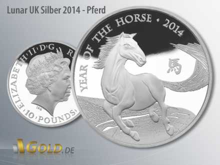 Lunar Britannien 1 oz in Silber, Motiv 2014: Pferd