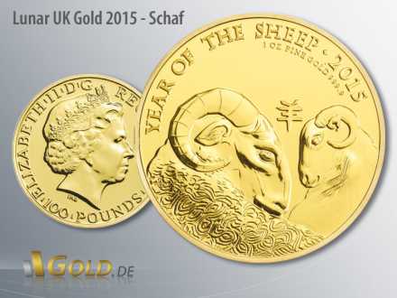 Lunar Britannien 1 oz in Gold, Motiv 2015: Schaf