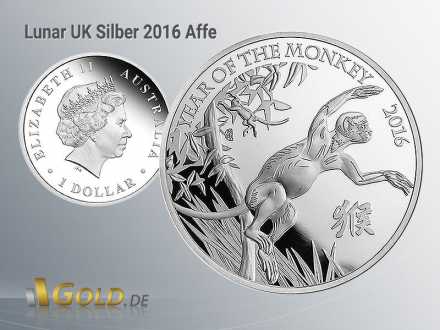 Lunar UK1 oz in Silber, Motiv 2016: Affe