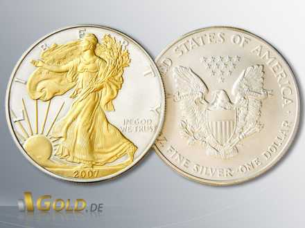 American Eagle Silbermünze von 2007, gilded (vergoldet)