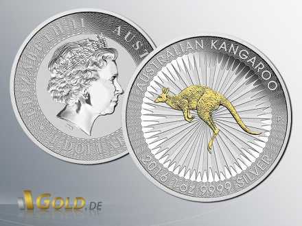 Australian Kangaroo Silbermünze 2016 1 oz Gilded 