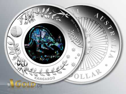 Australian Opal Series 2013, 1 oz Silbermünze PP (Polierte Platte) mit Opal, 3. Ausgabe: Kangaroo