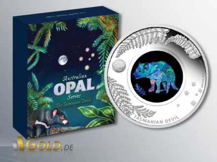 Australien Opal Series 2014, Tasmanischer Teufel, 1 oz Silber mit Schatulle 