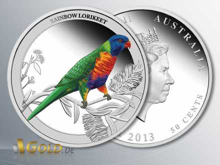 Birds of Australia 2013, Rainbow Lorikeet, Allfarblori, 1/2 oz Silber