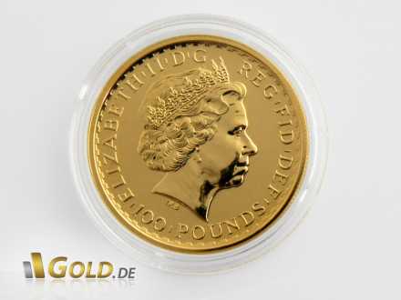 Goldene Britannia, 1 oz, Jahrgang 2012, Wertseite mit Königin Elisabeth