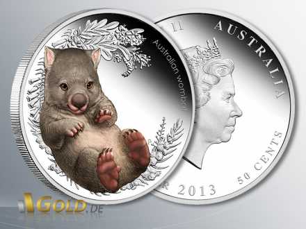 Bush Babies 2, Wombat 2013, 5. und letztes Motiv der Serie, 1/2 oz Silber, PP coloriert (farbig)