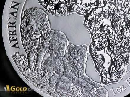 Ruanda Löwe Silber in Detailansicht