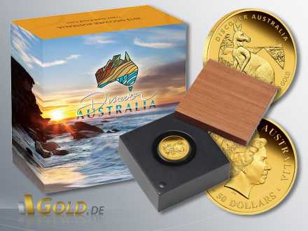 Discover Australia 2013, Gold, Känguru (Kangaroo), 1/2 oz PP mit Schatulle und Verpackung