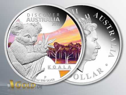 Discover Australia 2013 Silber-Münze, Koala, 1 oz Polierte Platte, farbig