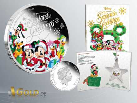 Disney 2016 Mickey Mouse Througe the Age - Season Greetings 1 oz Silbermünze Coloriert