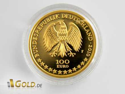 Wertseite des 100 Euro Goldeuro 2010 mit Bundesadler