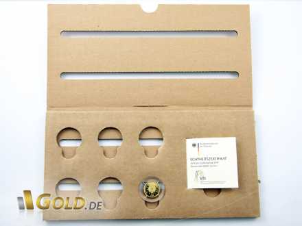 Gold-Buche mit Zertifikat in Verpackung
