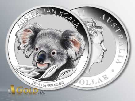 Koala Silber 2014, 1 oz, in coloriert (farbig)