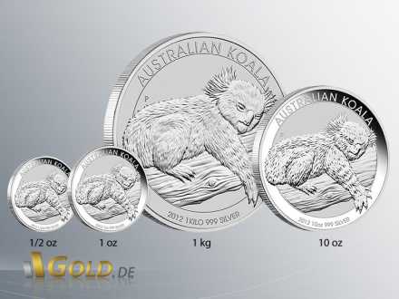 Gewichte Koala Silber 2012: 1/2 oz, 1 oz, 1 kg, 10 oz