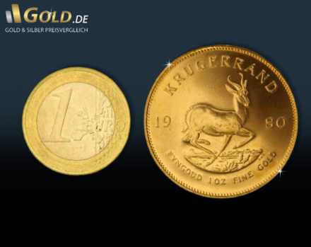 Krügerrand 1 oz Vergleich zur 1 Euro Münze