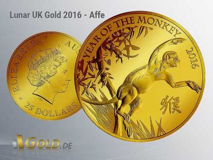 Lunar Großbritanien Royal Mint 2016 Affe 1 oz Goldmünze