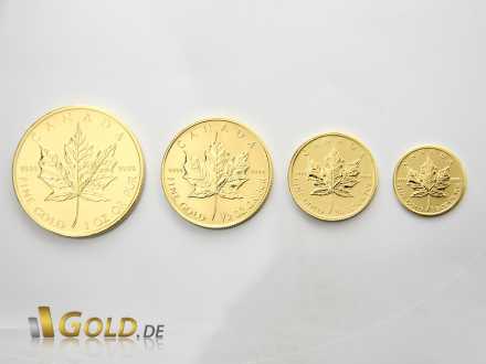 Maple Leaf Gold in den Stückelungen 1 oz, 1/2 oz, 1/4 oz und 1/10 oz