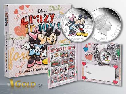 Disney, Mickey and Minnie Crazy in Love, mit Hülle, 1 oz Silber