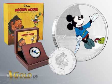 Disney 2016 Mickey Mouse Througe the Age - Brave little Tailor 1 oz Silbermünze Coloriert