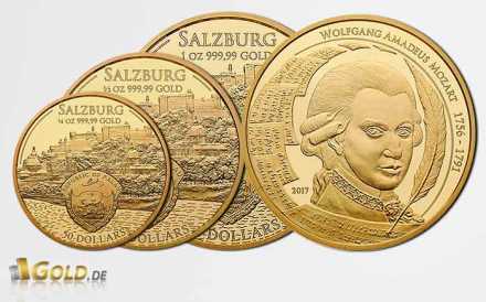Goldmünze Mozart Coin 2017 in den Stückelungen 1/4 oz,  1/2 oz und 1 oz