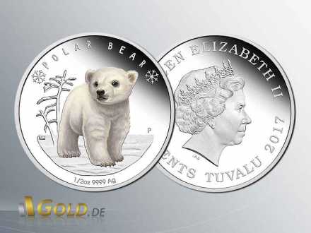 Polar Babies 2017, Polar Bear Coloriert Proof 1/2 oz Silbermünze