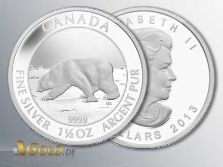 Polarbär, 1,5 oz Silber-Münze, Motiv 2013