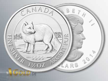 Polarfuchs, 2014, 1,5 oz Silber, Nennwert 8 Dollar