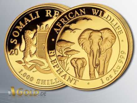 Somalia Elefant Gold, 2015, 1 oz, 1.000 Shillings