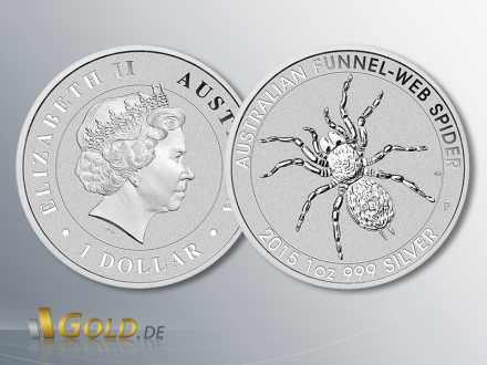 Trichternetzspinne (Australian Funnel Web Spider) Silbermünze 1 oz, 2015