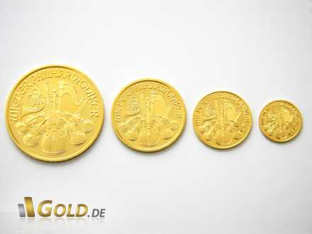 Wiener Philharmoniker Gold Größenverhältnis 1 oz, 1/2 oz, 1/4 oz, 1/10 oz