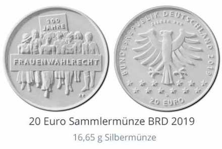 20-Euro-Sammlermünze 2019: 100 J. Frauenwahlrecht 