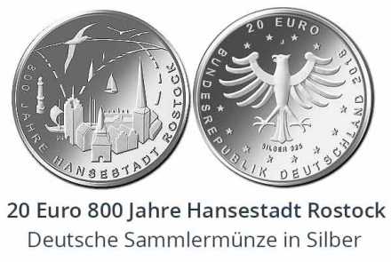 20 Euro Sammlermünze 2018 - 800 Jahre Hansestadt Rostock