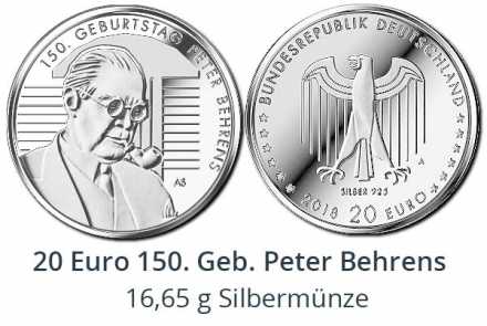 20 Euro Sammlermünze 2018 - 150. Geburtstag Peter Behrens