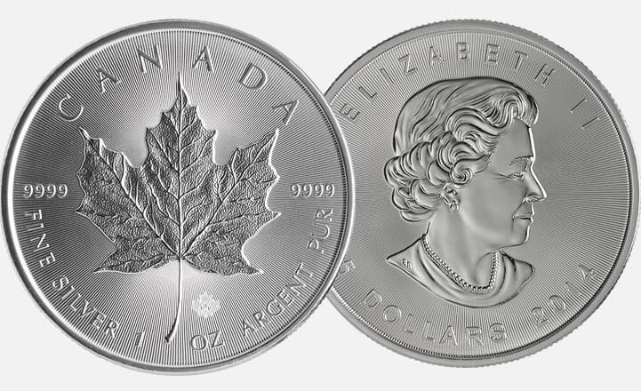 Maple Leaf Silbermünze - Vorder und Rückseite mit neuem Sicherheitsmerkmal