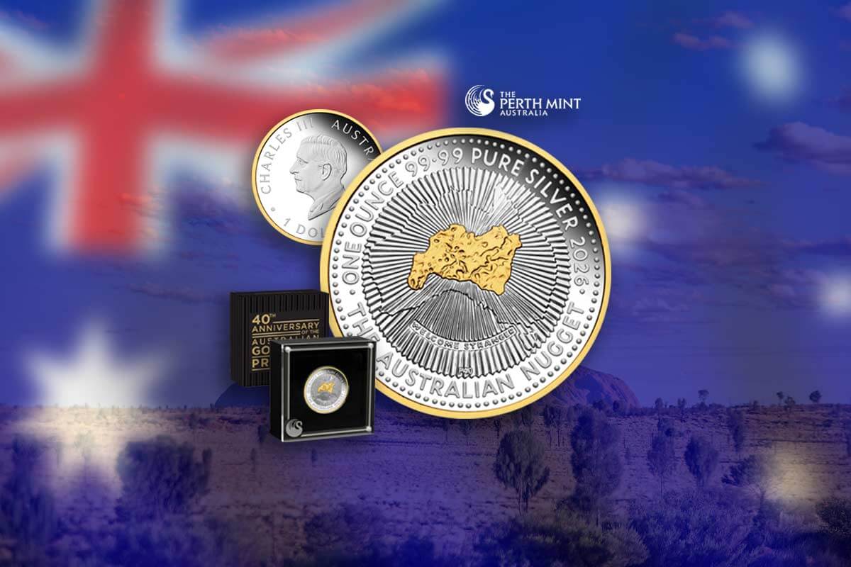 Australian Nugget Silber: 40 Jahre Jubiläumsmünze in Proof mit Teilvergoldung!