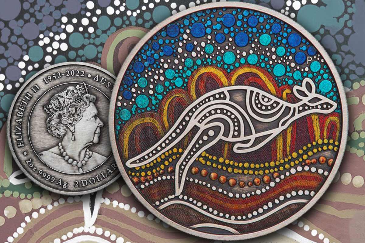 Känguru „Yongka“ 2023 Silber - Design im Aborigines-Stil!