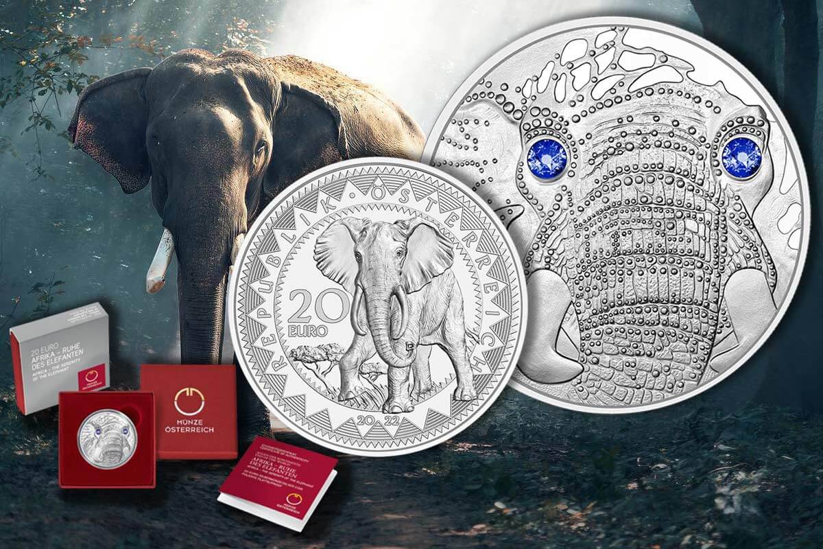 Österreich 20 Euro-Silbermünze: Augen der Kontinente Afrika -Elefanten 2022 - Jetzt ansehen!