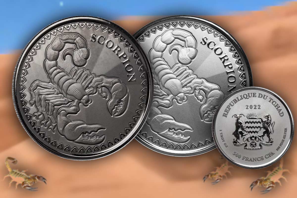 Scorpion 2022 – 1 oz Silbermünze aus dem Tschad jetzt hier vergleichen