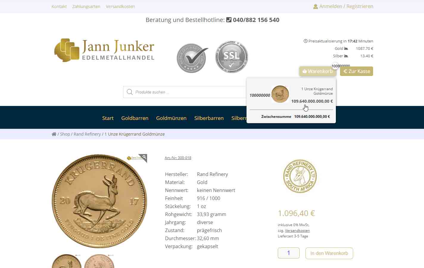 Junker Edelmetallhandel Webseite