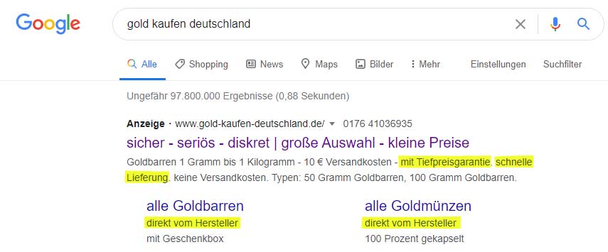 Google Werbung von gold-kaufen-deutschland.de Klaus Riotte
